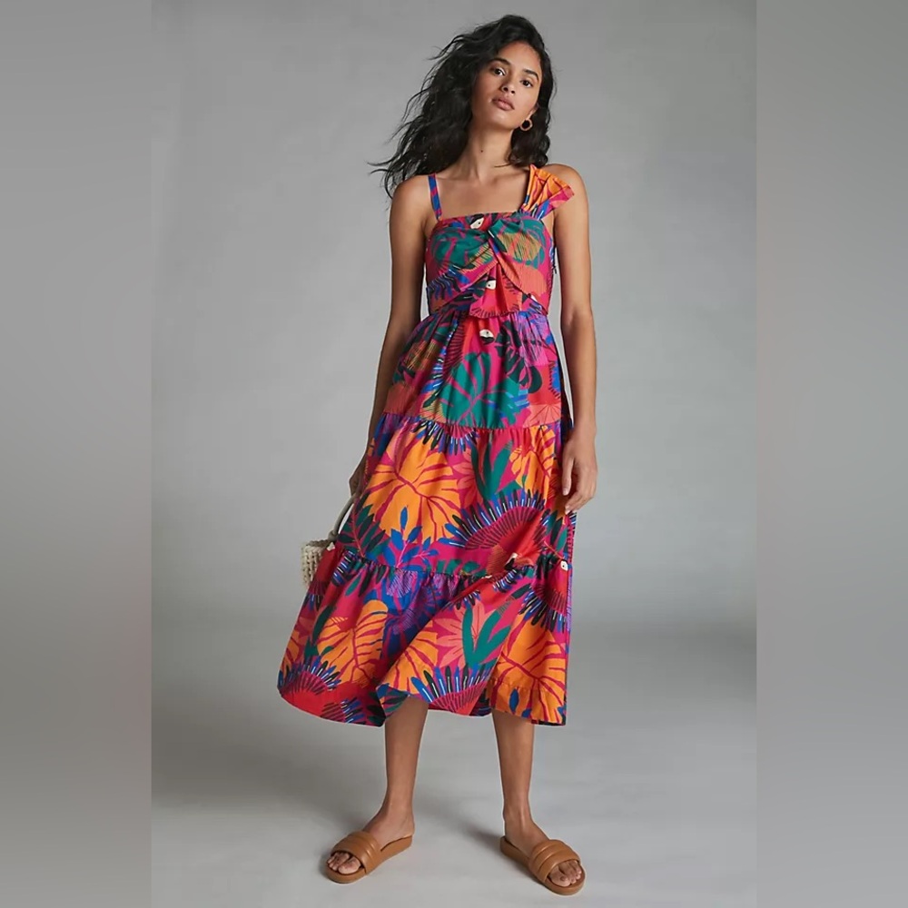 Farm Rio Macaw Bow Top Midi Dress XS